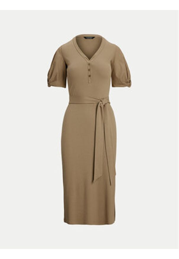 Lauren Ralph Lauren - LAUREN RALPH LAUREN Sukienka codzienna 250964070002 Beżowy Slim Fit. Okazja: na co dzień. Kolor: beżowy. Materiał: bawełna. Typ sukienki: proste. Styl: casual
