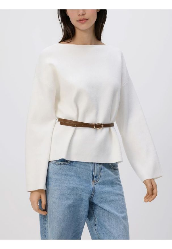 Reserved - Sweter z paskiem - złamana biel. Materiał: wełna, dzianina