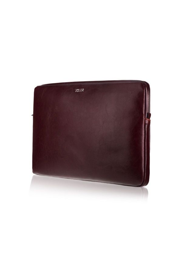 Skórzany pokrowiec etui na laptopa 15 cali Solier SA23A burgundowy. Kolor: czerwony. Materiał: skóra. Wzór: paski. Styl: elegancki