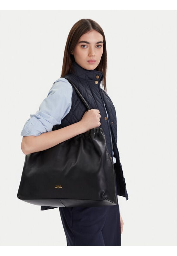 TOMMY HILFIGER - Tommy Hilfiger Torebka Soft Leather Tote AW0AW18308 Czarny. Kolor: czarny. Materiał: skórzane