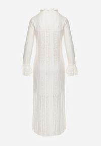 Renee - Beżowa Taliowana Sukienka z Koronki Zdobiona Wiązaniem przy Szyi Terienna. Okazja: na imprezę. Kolor: beżowy. Materiał: koronka. Długość rękawa: na ramiączkach. Wzór: aplikacja, koronka. Sezon: lato. Typ sukienki: oversize #7