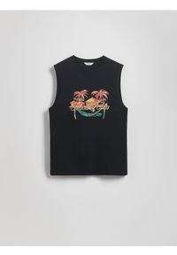 Reserved - Bawełniany tank top - czarny. Kolor: czarny. Materiał: bawełna. Styl: klasyczny