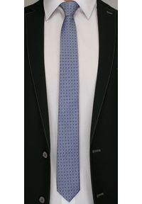 Krawat Męski, Niebiesko-Stalowy w Groszki - Angelo di Monti. Kolor: niebieski. Wzór: grochy