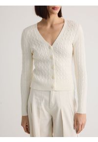 Reserved - Strukturalny kardigan z wiskozą - kremowy. Kolor: kremowy. Materiał: wiskoza #1