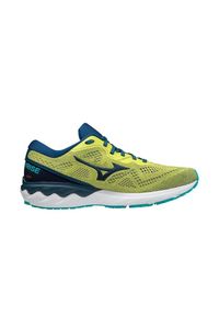 Buty do biegania męskie Mizuno Wave Skyrise 2. Zapięcie: sznurówki. Kolor: żółty. Materiał: syntetyk, materiał. Szerokość cholewki: normalna. Model: Mizuno Wave