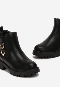 Born2be - Czarne Botki Sztyblety z Metalową Klamerką Lamija. Okazja: na co dzień. Kolor: czarny. Styl: casual