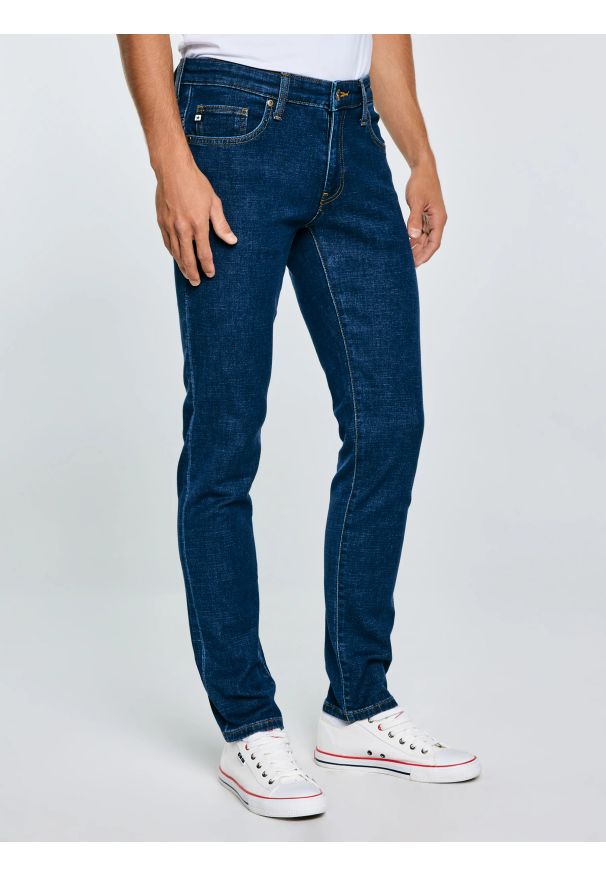 Big-Star - Jeansy męskie skinny granatowe Jeffray 663. Okazja: na co dzień. Stan: obniżony. Kolor: niebieski. Styl: elegancki, casual, klasyczny