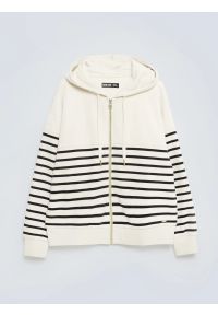 Big-Star - Bluza damska z kapturem rozpinana w paski kremowa Selina 103. Okazja: na co dzień. Typ kołnierza: kaptur. Kolor: kremowy. Wzór: paski. Styl: casual, elegancki, klasyczny #5