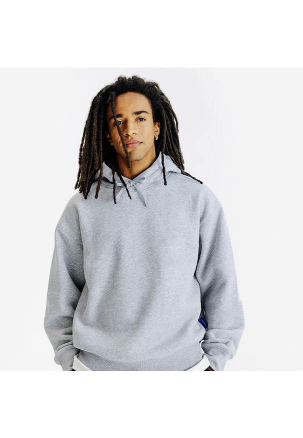 Decathlon - Bluza z kapturem męska Elementals. Typ kołnierza: kaptur. Kolor: szary. Materiał: poliester, elastan, tkanina, prążkowany, bawełna, materiał