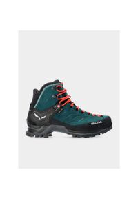 Buty trekkingowe Salewa Mountain Trainer Mid GTX damskie. Wysokość cholewki: za kostkę. Zapięcie: sznurówki. Kolor: zielony. Materiał: syntetyk, skóra, materiał. Szerokość cholewki: normalna. Styl: sportowy