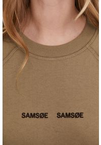 Samsoe & Samsoe - Samsoe Samsoe Bluza damska kolor beżowy z nadrukiem. Okazja: na co dzień. Kolor: zielony. Materiał: bawełna. Długość rękawa: raglanowy rękaw. Wzór: nadruk. Styl: casual
