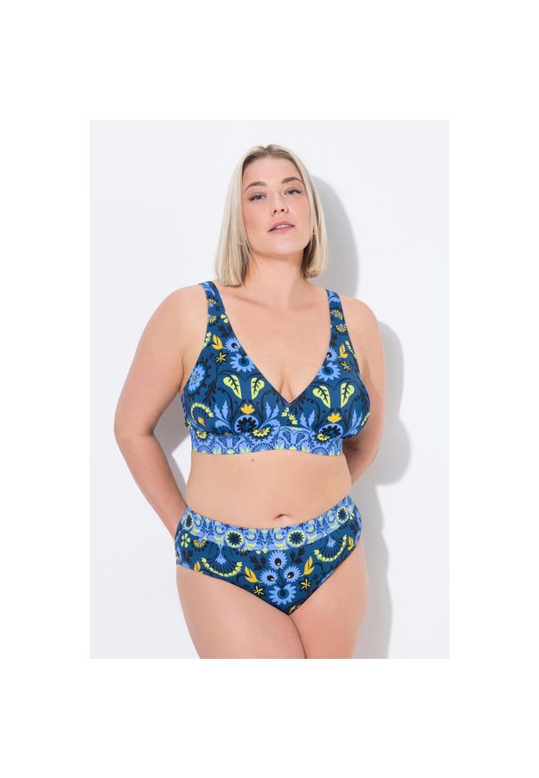 ULLA POPKEN - Damskie Bikini miękkie miseczki regulowane ramiączka. Kolekcja: plus size. Kolor: niebieski. Materiał: poliester, elastan, poliamid, materiał