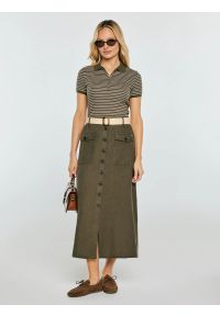 Big-Star - Spódnica damska lniana midi khaki Roliana 303. Okazja: na co dzień. Kolor: zielony. Materiał: len. Styl: casual #2