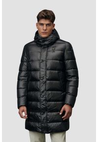 Blauer USA - BLAUER Czarna długa kurtka męska Carver Raincoat Long Jackets. Kolor: czarny. Materiał: puch, poliamid. Długość: długie