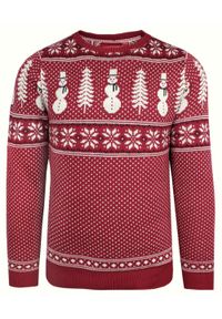 Brave Soul - Sweter Świąteczny w Norweski Wzór - Czerwony. Kolor: czerwony. Materiał: akryl. Styl: wizytowy