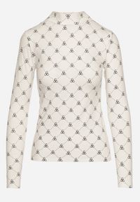 Born2be - Biała Bawełniana Bluzka z Półgolfem Typu Longsleeve z Geometrycznym Wzorem Tilianna. Okazja: do pracy, na imprezę, na co dzień, na spotkanie biznesowe. Kolor: biały. Materiał: bawełna. Długość rękawa: długi rękaw. Wzór: geometria. Styl: klasyczny, casual, elegancki, biznesowy #3