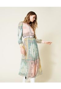 TwinSet - Długa sukienka z patchworkowym nadrukiem Twinset. Kolor: wielokolorowy. Materiał: poliester. Wzór: nadruk. Długość: maxi