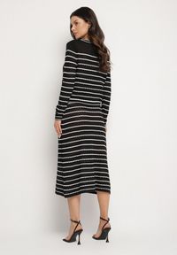 Born2be - Czarny Dzianinowy Komplet z Wiskozą w Paski Kardigan i Spódnica Sepoline. Kolor: czarny. Materiał: wiskoza, dzianina. Wzór: paski #6