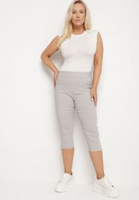 Born2be - Jasnoszare Spodnie z Bawełny o Kroju Capri Dolonisa. Okazja: na co dzień. Kolor: szary. Materiał: bawełna. Styl: młodzieżowy, elegancki, casual #3