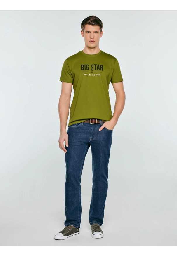 Big-Star - Koszulka męska o klasycznym kroju zielona Bruno 305. Okazja: na co dzień. Kolor: zielony. Materiał: materiał, bawełna, dzianina. Wzór: nadruk, jednolity. Styl: klasyczny