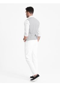 Ombre Clothing - Garniturowa żakardowa męska kamizelka bez klap - jasnoszara V1 OM-BLZV-0106 - XXL. Kolor: szary. Materiał: żakard. Wzór: gładki #6