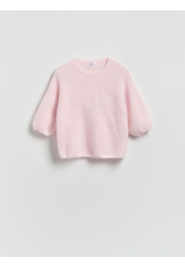 Reserved - Sweter z wełną - pastelowy róż. Kolor: różowy. Materiał: wełna