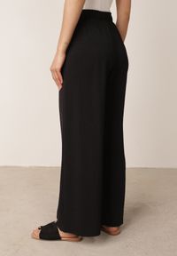 Born2be - Czarne Spodnie Casual o Szerokim Kroju z Wysokim Stanem i Aplikacją Hystoinne. Okazja: na co dzień. Kolekcja: plus size. Kolor: czarny. Długość: długie. Wzór: aplikacja. Stan: podwyższony. Materiał: materiał, tkanina. Sezon: lato. Styl: casual #3