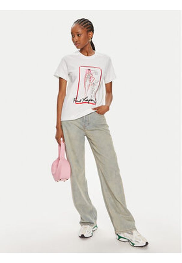 Karl Lagerfeld - KARL LAGERFELD T-Shirt 245W1713 Biały Regular Fit. Typ kołnierza: dekolt w karo. Kolor: biały. Materiał: bawełna