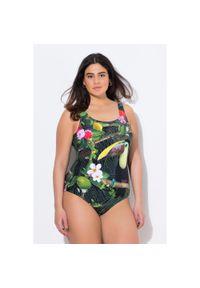ULLA POPKEN - Damskie Strój kąpielowy tukan bez miękkich miseczek dekolt w serek. Kolekcja: plus size. Kolor: czarny. Materiał: poliamid, materiał, elastan #1