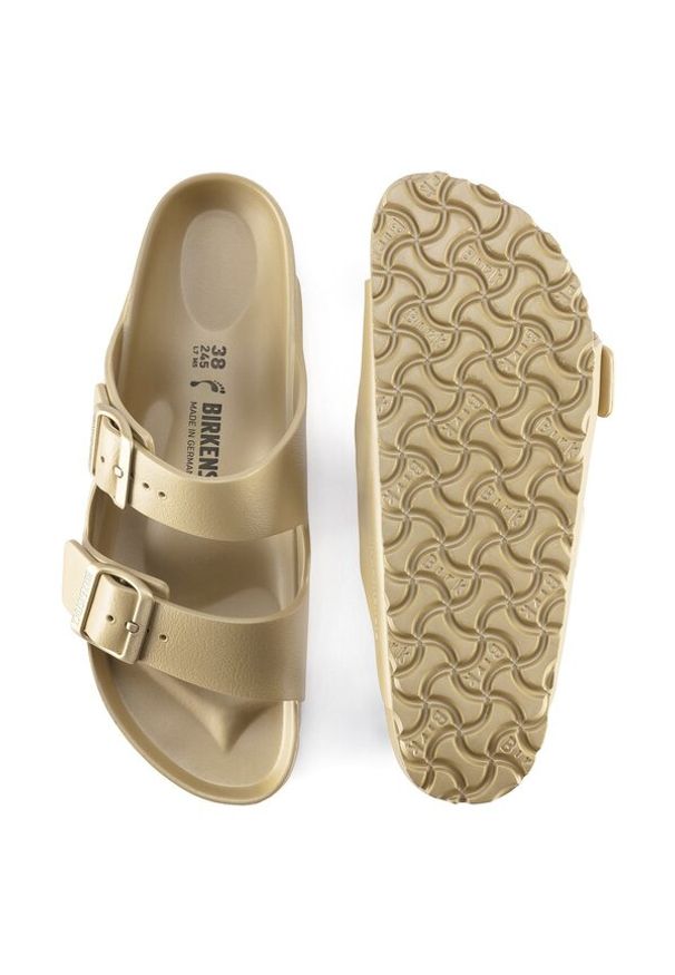 Birkenstock Arizona Essentials EVA Klapki damskie. Okazja: na plażę. Kolor: złoty. Wzór: paski. Sezon: lato. Styl: glamour, klasyczny