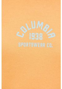 columbia - Columbia bluza damska kolor pomarańczowy z kapturem z nadrukiem. Typ kołnierza: kaptur. Kolor: pomarańczowy. Długość rękawa: długi rękaw. Długość: długie. Wzór: nadruk #2
