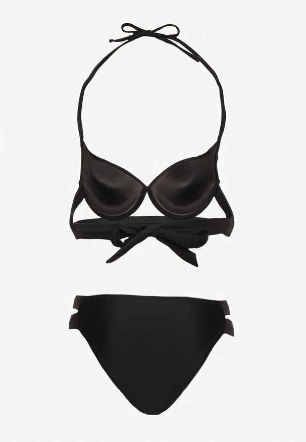 Renee - Czarne Bikini Majtki Figi z Wycięciami i Biustonosz z Ozdobnymi Paskami Kinalana. Kolor: czarny