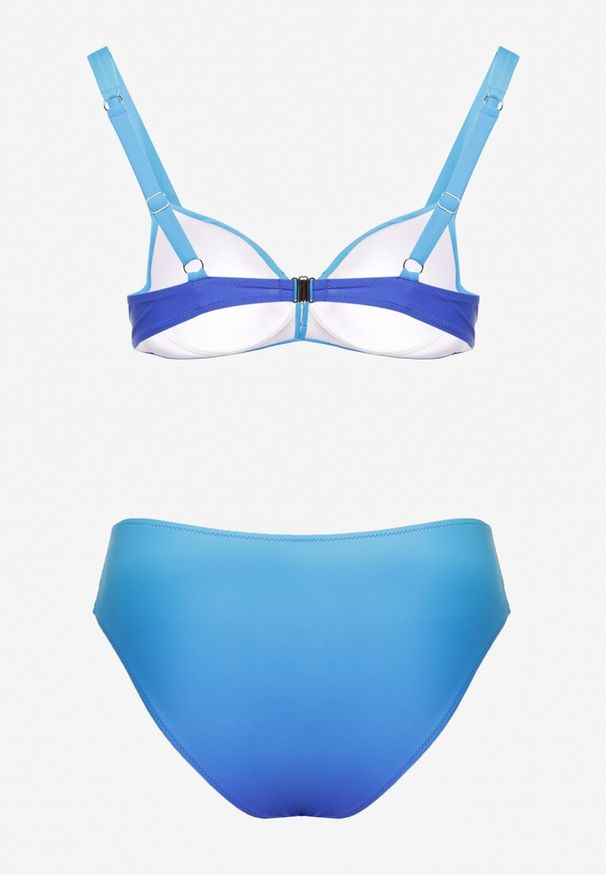 Born2be - Niebieskie Bikini Majtki Figi i Biustonosz z Ozdobnym Marszczeniem Linaronia. Kolekcja: plus size. Kolor: niebieski. Wzór: haft