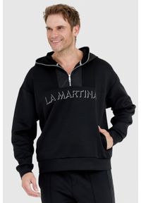 La Martina - LA MARTINA Czarna bluza męska ze srebrnym logo, Rozmiar L. Kolor: czarny
