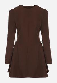 Born2be - Brązowa Rozkloszowana Sukienka Ozdobiona Metaliczną Aplikacją Eleslie. Okazja: na randkę, na imprezę. Kolor: brązowy. Wzór: aplikacja. Styl: elegancki #4