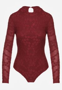 Renee - Bordowe Body Longsleeve z Koronki z Bawełną Zenisesa. Okazja: na co dzień, na imprezę. Typ kołnierza: kołnierzyk stójkowy. Kolor: czerwony. Materiał: bawełna, koronka. Długość rękawa: długi rękaw. Długość: długie. Wzór: koronka. Styl: elegancki, casual #4