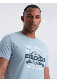 Ombre Clothing - Bawełniany męski t-shirt z nadrukiem San Francisco – błękitny V1 OM-TSPT-0120 - XXL. Kolor: niebieski. Materiał: bawełna. Wzór: nadruk. Styl: street, klasyczny, elegancki
