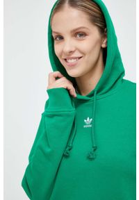 adidas Originals bluza bawełniana damska kolor zielony z kapturem gładka. Typ kołnierza: kaptur. Kolor: zielony. Materiał: bawełna. Wzór: gładki #3