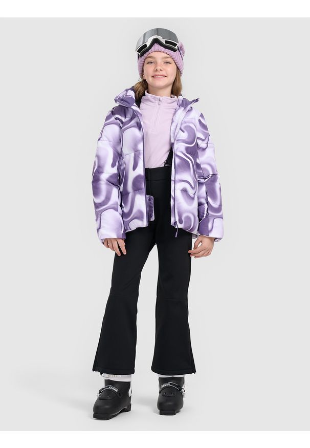 4f - 4F Spodnie narciarskie softshell z szelkami membrana 5000 dziewczęce - czarne 140 (9-10 lat). Stan: podwyższony. Kolor: czarny. Materiał: softshell. Sezon: lato. Sport: narciarstwo