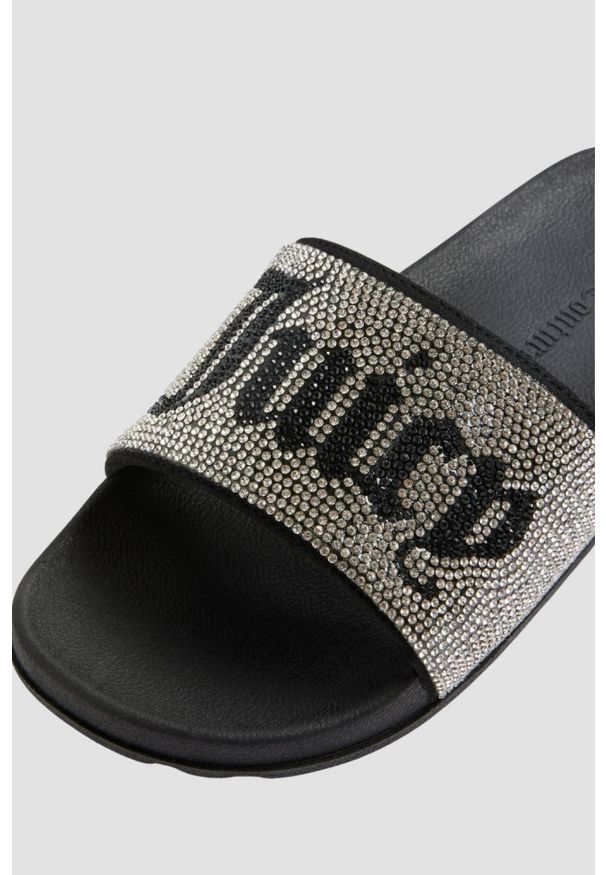 Juicy Couture - JUICY COUTURE Czarne klapki damskie ze srebrnymi cyrkoniami Donna Slider, Rozmiar 36. Okazja: na co dzień. Kolor: czarny. Sezon: lato. Styl: casual, elegancki