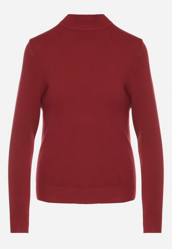 Born2be - Bordowy Gładki Sweter z Półgolfem w Stylu Casual Unallia. Okazja: na co dzień. Kolor: czerwony. Materiał: jeans. Długość rękawa: długi rękaw. Długość: długie. Wzór: gładki. Styl: casual