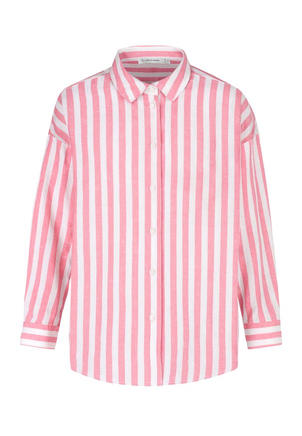 Volcano - Koszula w paski z lnem K-VEHI. Kolor: różowy. Materiał: len. Wzór: paski. Sezon: wiosna, lato