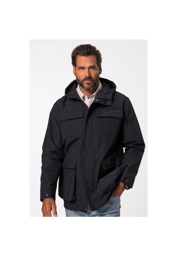 JAY-PI - Męska Kurtka przeciwdeszczowa wodoodporna kaptur kryty zamek w rozm. do 8XL. Kolekcja: plus size. Kolor: niebieski. Materiał: materiał, poliamid, bawełna