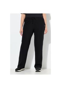 ULLA POPKEN - Damskie Spodnie do jogging ottoman szerokie nogawki odblaski elastyczny pas. Kolekcja: plus size. Kolor: czarny. Materiał: materiał, bawełna. Długość: długie. Sport: bieganie #1