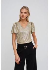 MOODO - Bluzka z bufiastymi rękawami złota. Kolor: złoty. Materiał: poliester, elastan #1