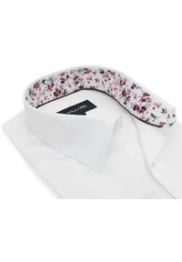 Mmer / Villaro - Koszule męskie - Gładka biała koszula męska Villaro z kontrastami J142. Kolor: biały. Materiał: tkanina, elastan, bawełna. Długość: długie. Wzór: gładki #1