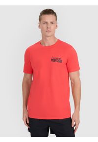 4f - 4F T-shirt regular z nadrukiem męski - czerwony XL. Okazja: na co dzień. Kolor: czerwony. Materiał: bawełna, jersey, dzianina. Wzór: nadruk. Styl: sportowy, casual, klasyczny