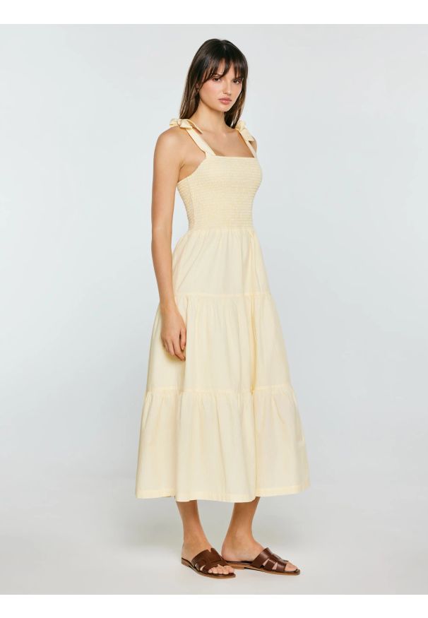 Big-Star - Sukienka damska midi na ramiączkach w drobne paseczki jasnożółta Gopisi 200. Kolor: żółty. Materiał: bawełna, tkanina. Długość rękawa: na ramiączkach. Długość: midi