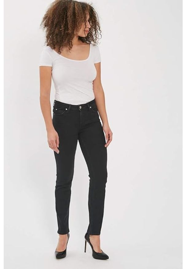 Lee - LEE MARION STRAIGHT DAMSKIE SPODNIE JEANSOWE BLACK RINSE L301GY47 112105819