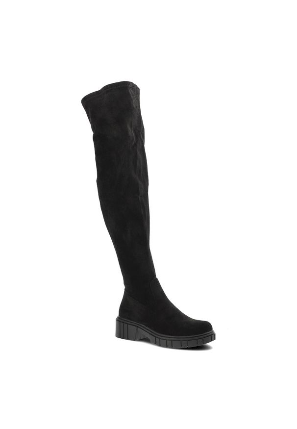 Czarne Kozaki S.Barski Modne Obuwie Damskie. Okazja: na co dzień. Wysokość cholewki: za kolano. Kolor: czarny. Materiał: materiał. Styl: casual, elegancki